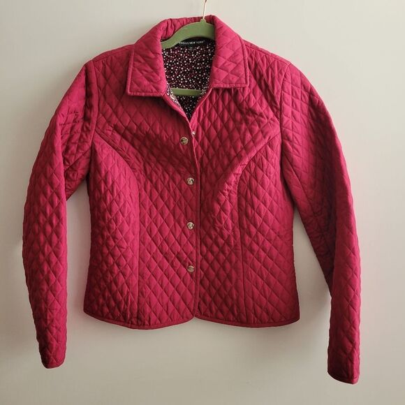 6P QUILTED RED MAROON PLUM LIGHTWEIGHT PREPPY BUTTON FRONT JACKET COAT 6 PETITE - Picture 1 of 6